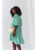 Loose dress with puffed sleeves, green FG639 - Online store - Boutique